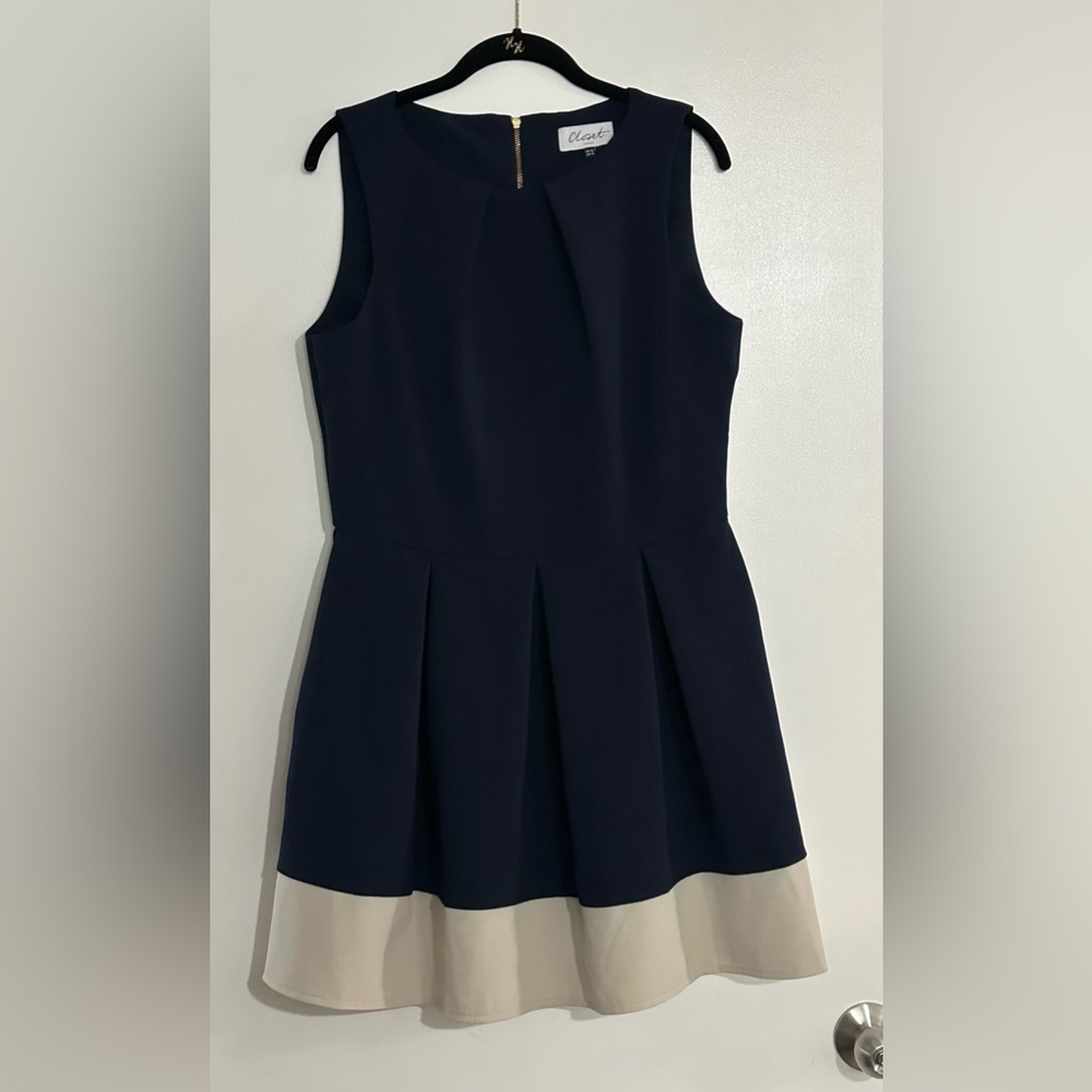 Closet London Navy and Cream  Fit and Flare Dress Like New US 12 / UK 16